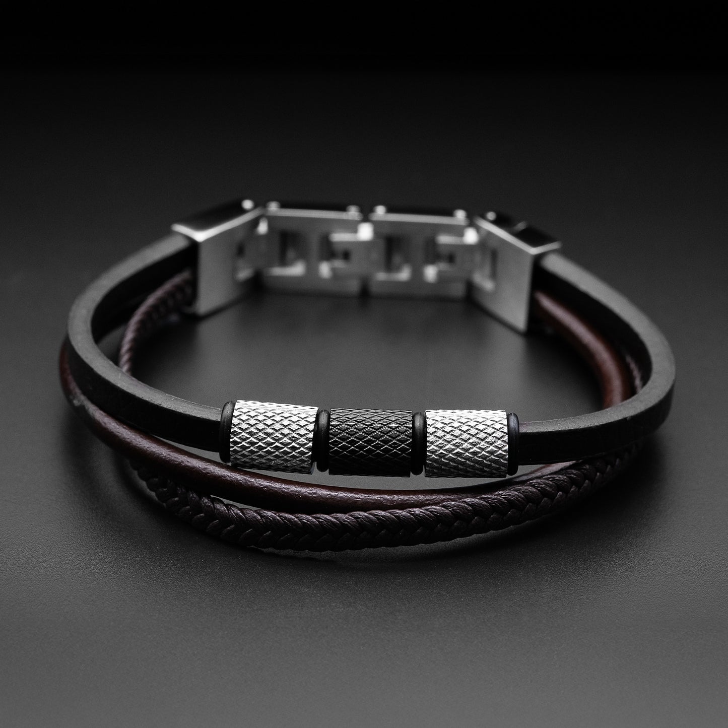 Flynn triple leather bracelet with stainless steel