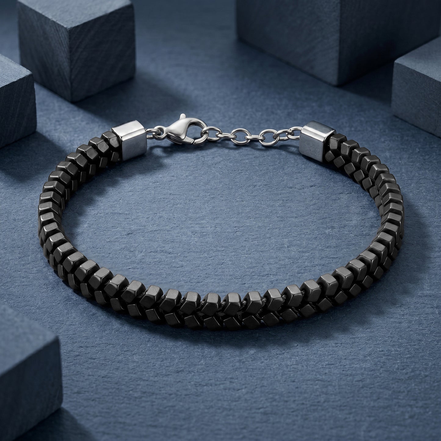 Armband Peyote Edelstahl mit Hämatit schwarz