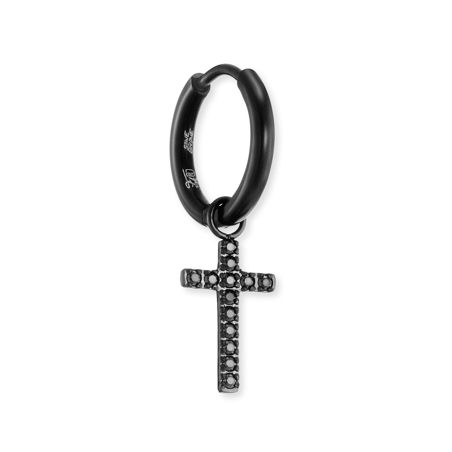 Ohrring Francesco mit Kreuz Anhänger in schwarz - SAVE BRAVE