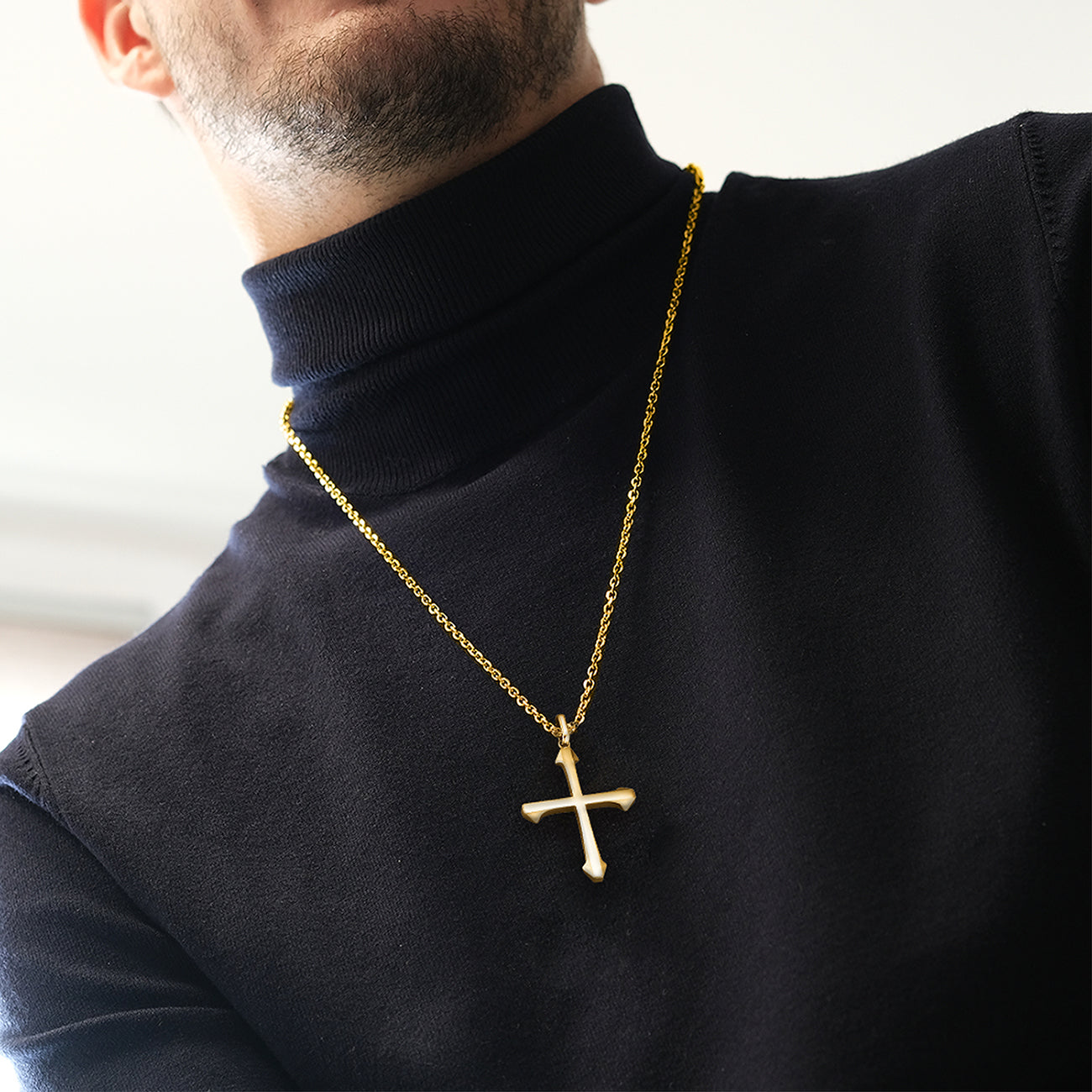 Save Brave Goldene Ankerkette Isaac für Herren in Edelstahl mit Kreuz-Anhänger - SAVE BRAVE