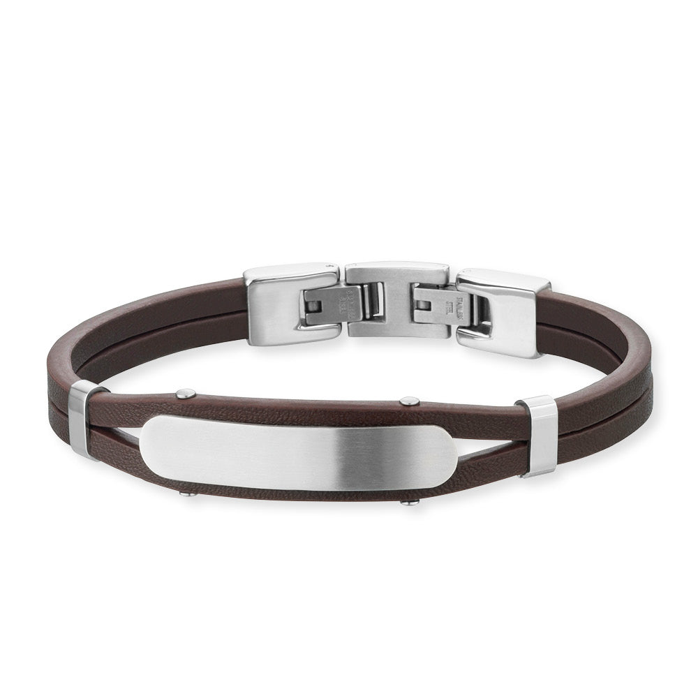 Lederarmband Dexter schwarz / braun aus Leder & Edelstahl + Schild - Schmuckzeit Europe GmbH