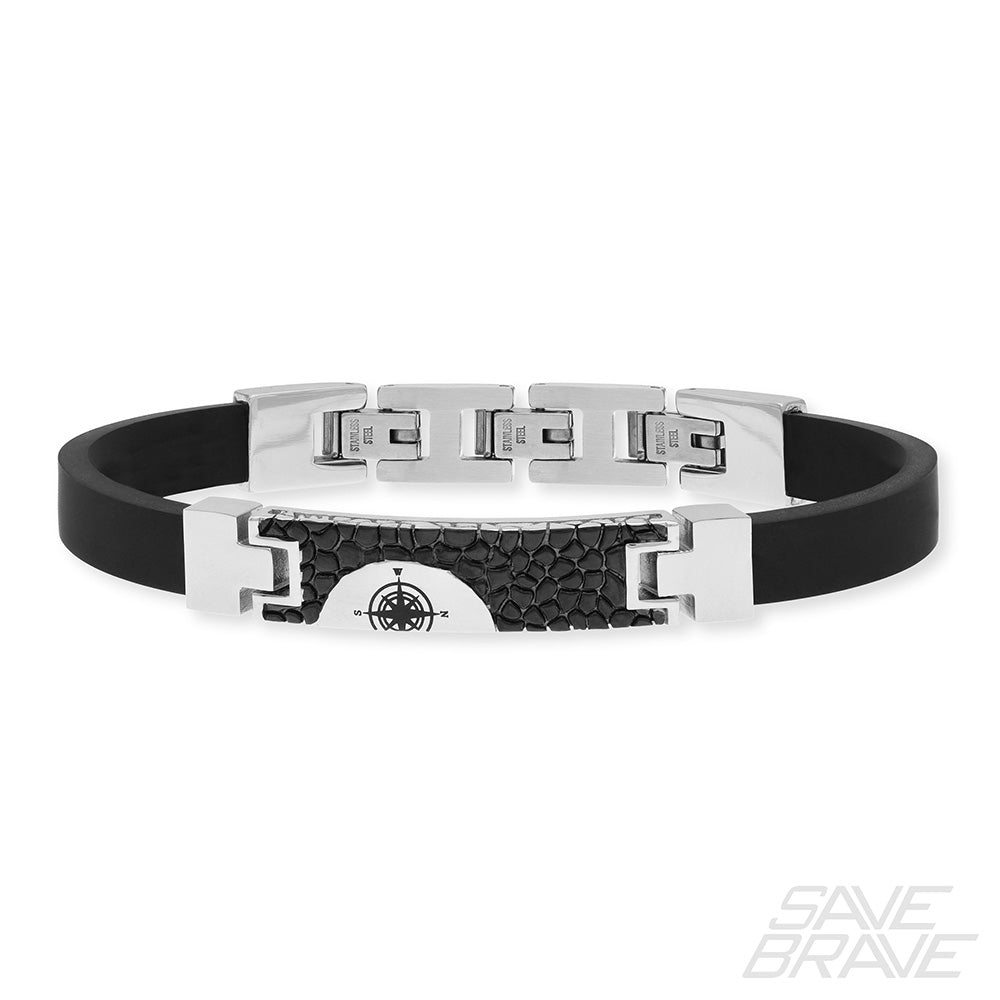 Save Brave Armband aus Kautschuk und Edelstahl schwarz Havanna - SAVE BRAVE