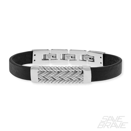 Save Brave Herrenarmband Edelstahl und Leder Ian - SAVE BRAVE