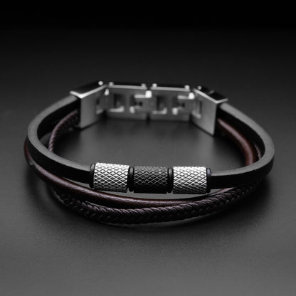 Flynn triple leather bracelet with stainless steel