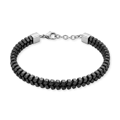 Armband Peyote Edelstahl mit Hämatit schwarz