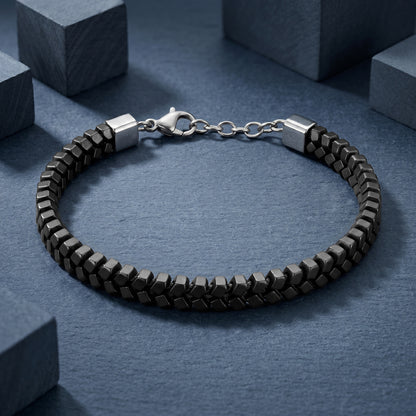 Armband Peyote Edelstahl mit Hämatit schwarz