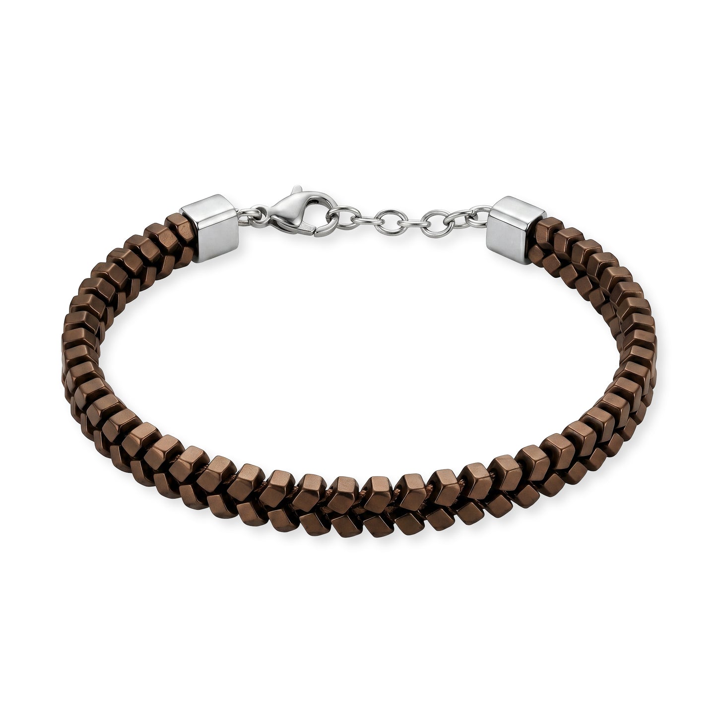 Armband Peyote Edelstahl mit Hämatit braun