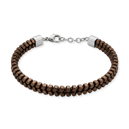 Armband Peyote Edelstahl mit Hämatit braun