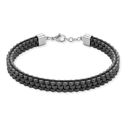 Armband Peyote Edelstahl mit Hämatit schwarz