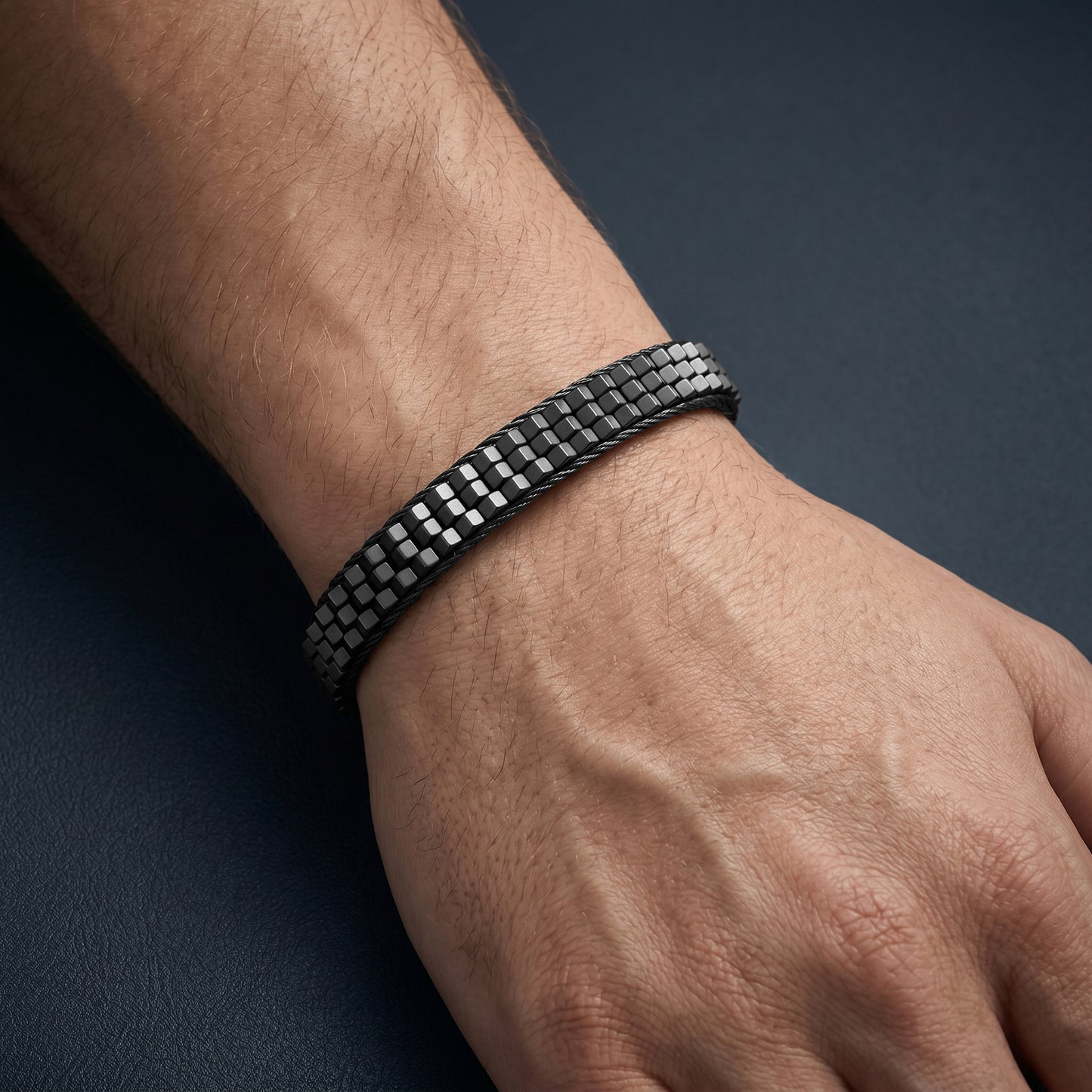 Armband Peyote Edelstahl mit Hämatit schwarz
