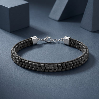 Armband Peyote Edelstahl mit Hämatit schwarz