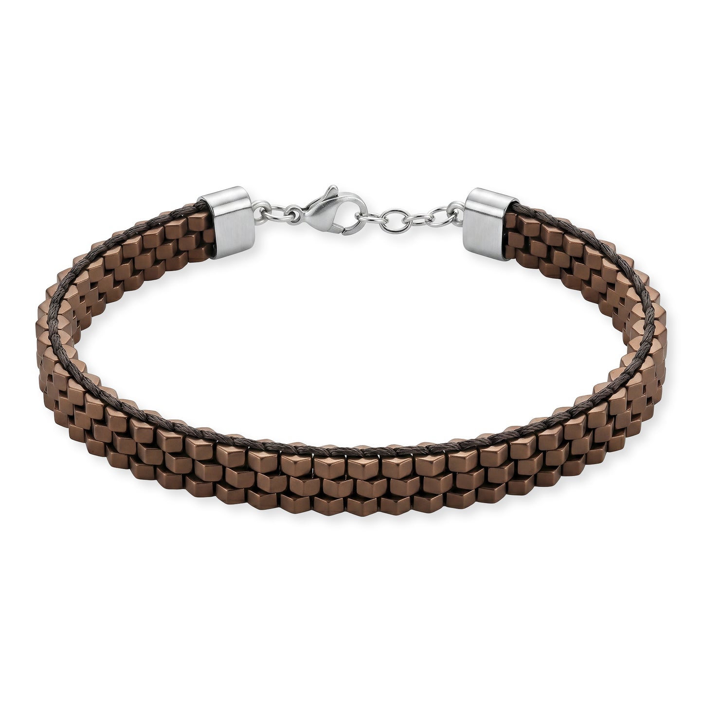 Armband Peyote Edelstahl mit Hämatit braun