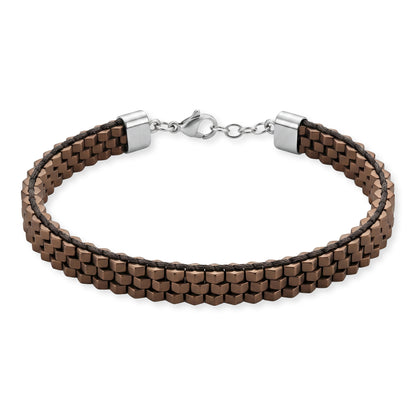Armband Peyote Edelstahl mit Hämatit braun