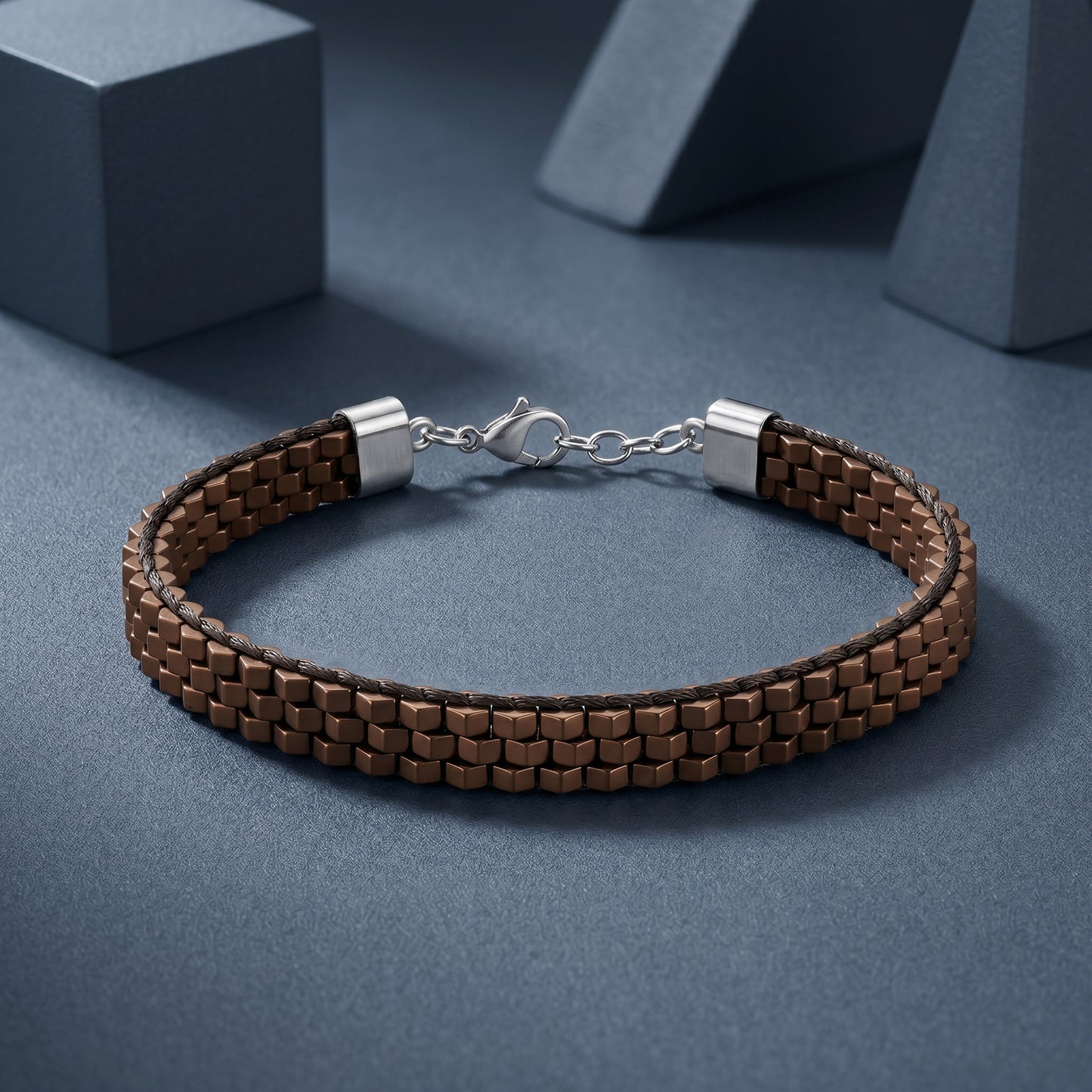 Armband Peyote Edelstahl mit Hämatit braun