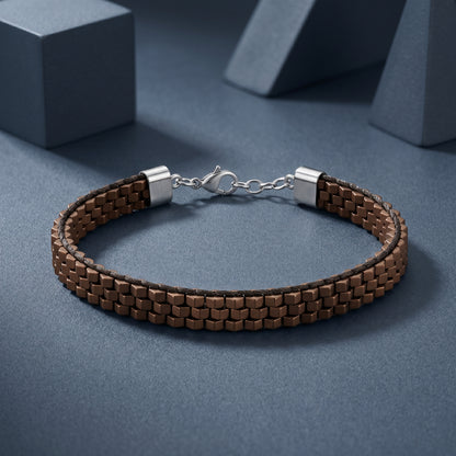 Armband Peyote Edelstahl mit Hämatit braun