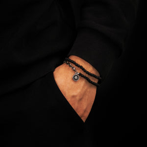 Doppeltes Armband aus dunkelgrauen Jasperperlen & Fleur de Lys Anhänger - SAVE BRAVE