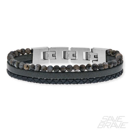 Armband Tyler aus Leder & Onyxperlen - SAVE BRAVE