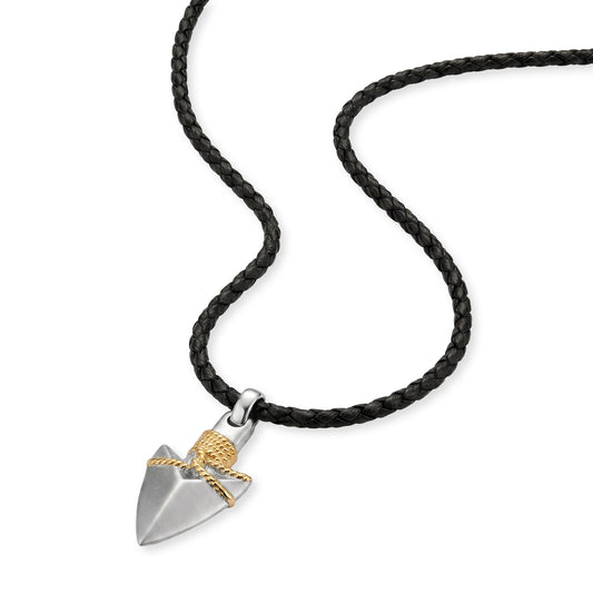 Kette Arrow Edelstahl IP Bicolor mit Leder schwarz - SAVE BRAVE