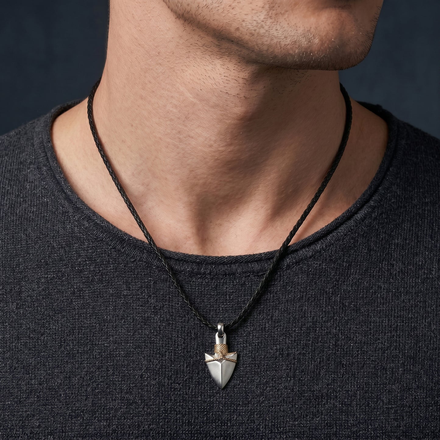 Kette Arrow Edelstahl IP Bicolor mit Leder schwarz