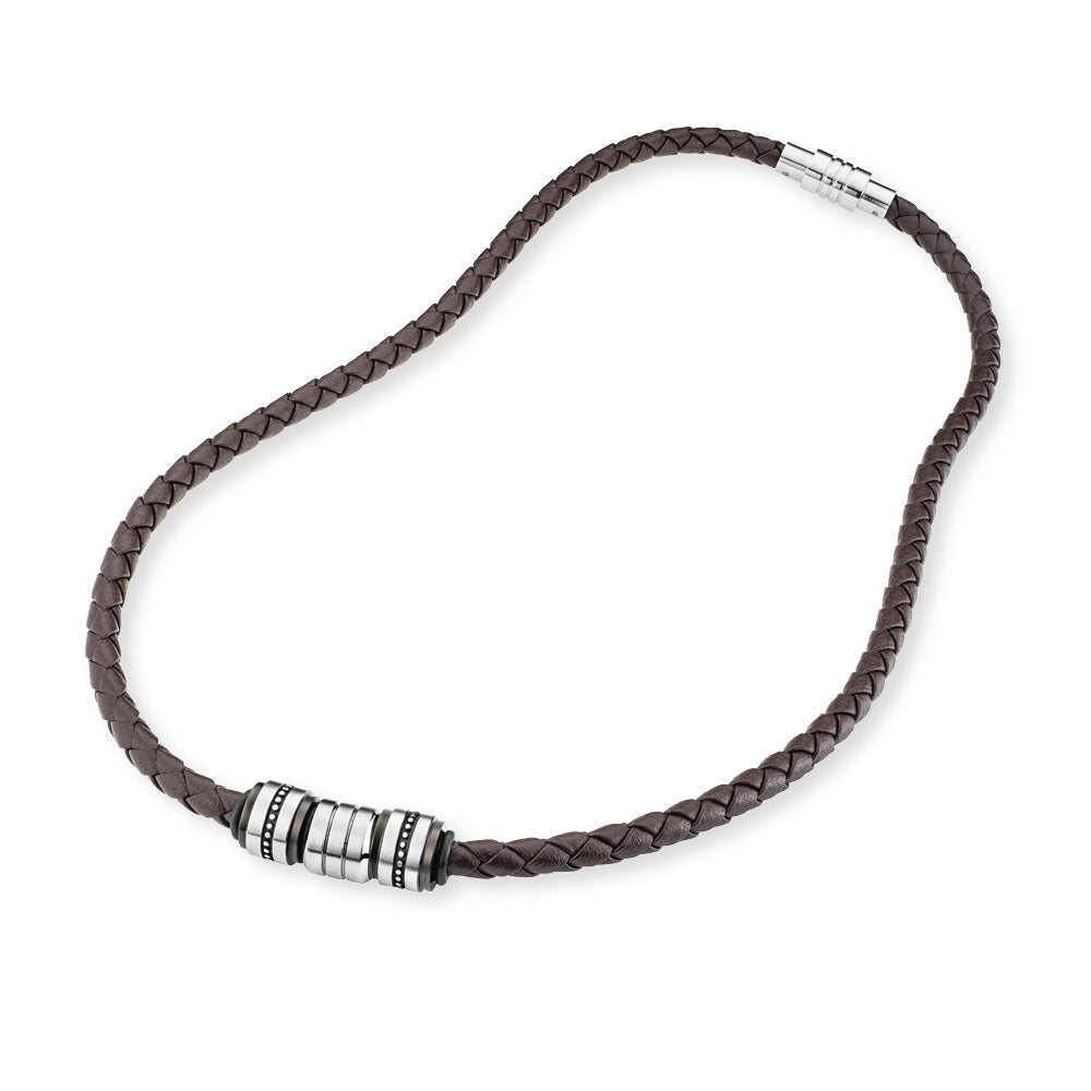 Save Brave Halskette Herren aus Leder braun und Edelstahl - SAVE BRAVE