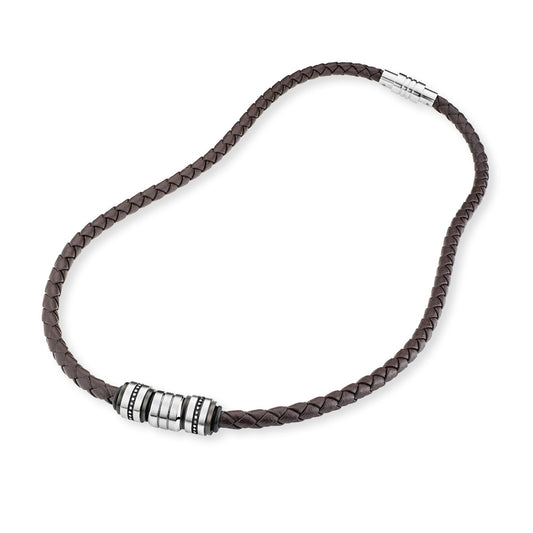 Save Brave Halskette Herren aus Leder braun und Edelstahl - SAVE BRAVE