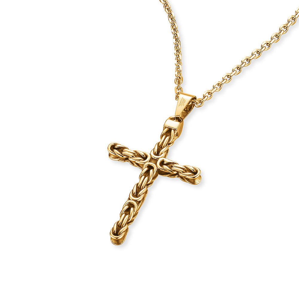 Save Brave Herrenhalskette Dan Edelstahl gold mit Kreuz-Anhänger - SAVE BRAVE