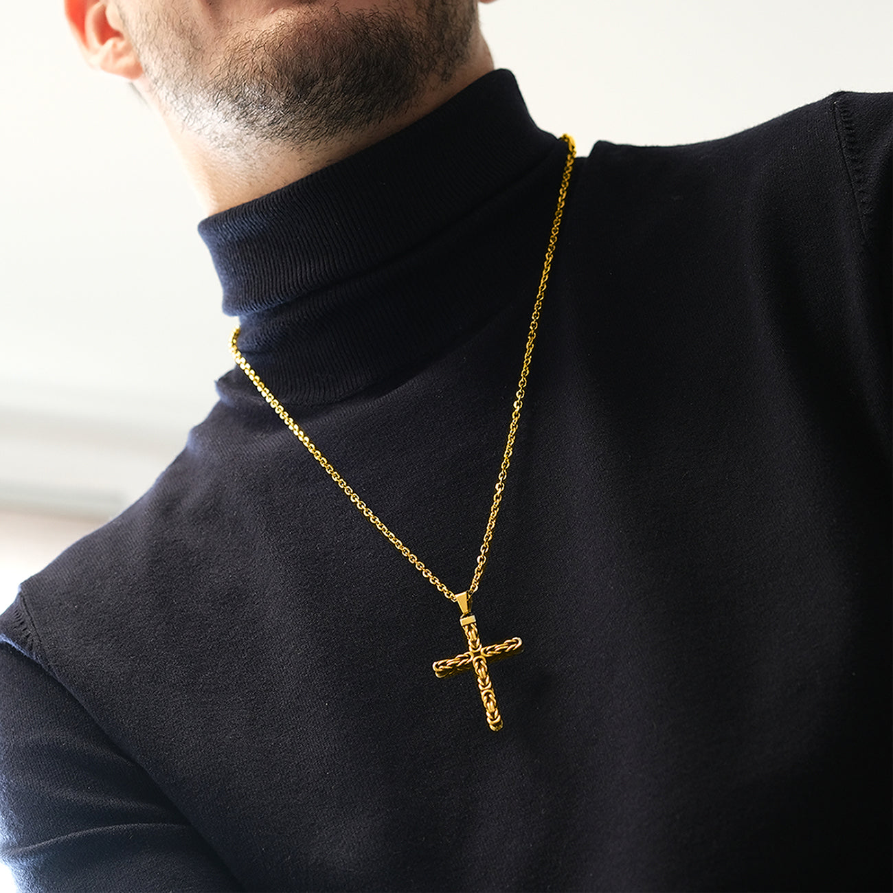 Save Brave Herrenhalskette Dan Edelstahl gold mit Kreuz-Anhänger - SAVE BRAVE