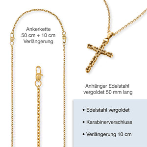 Save Brave Herrenhalskette Dan Edelstahl gold mit Kreuz-Anhänger - SAVE BRAVE