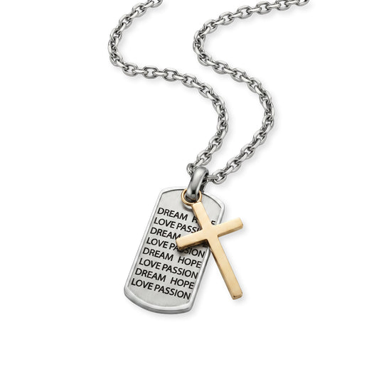 Kette Faith Cross Edelstahl IP Bicolor - SAVE BRAVE