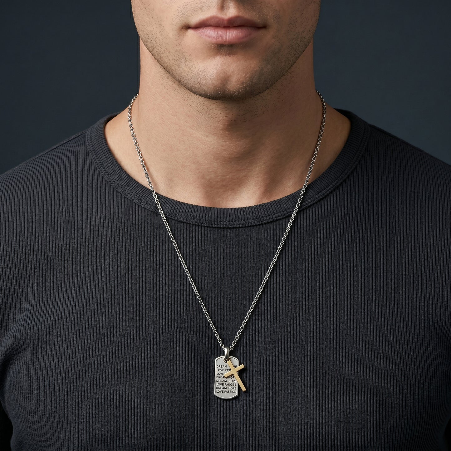 Kette Faith Cross Edelstahl IP Bicolor