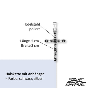 Ankerkette Dan schwarz / silber aus Edelstahl mit Kreuz-Anhänger - Schmuckzeit Europe GmbH