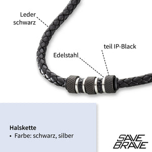 Lederhalskette Edward schwarz aus Edelstahl und Rindsleder - Schmuckzeit Europe GmbH