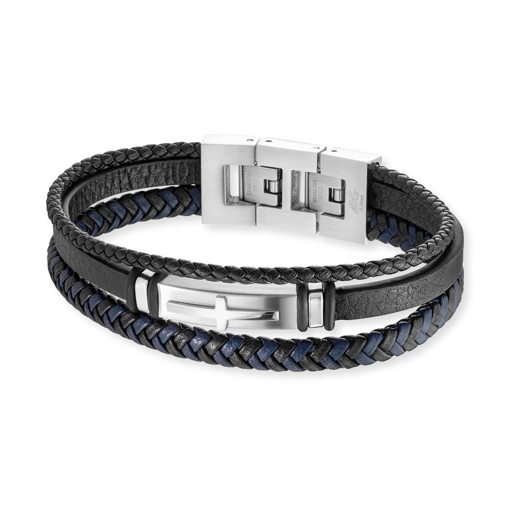 Save Brave Dreifach gewickeltes Lederarmband Logan mit Kreuz