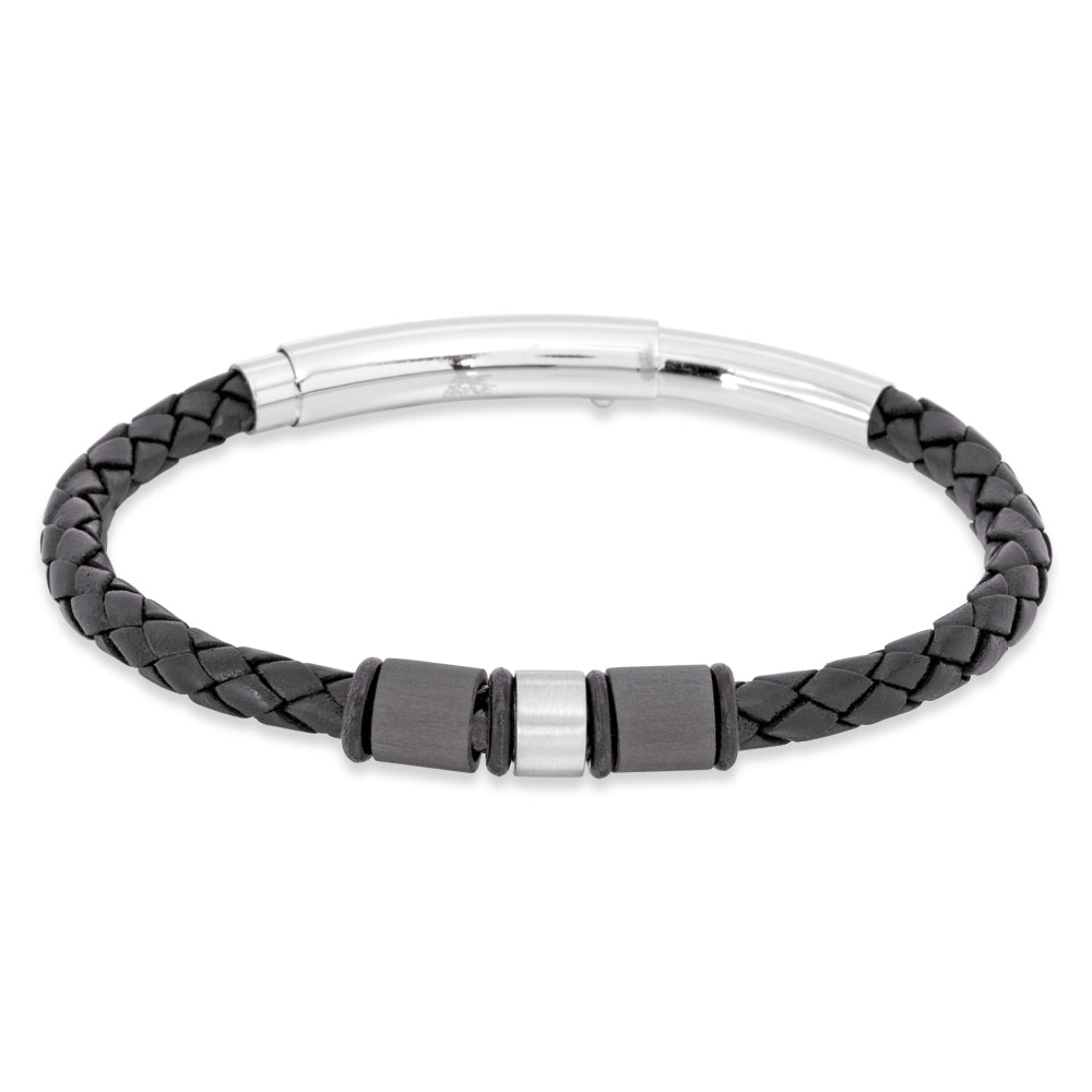 Save Brave Lederarmband Ethan mit Carbonperlen & Edelstahl