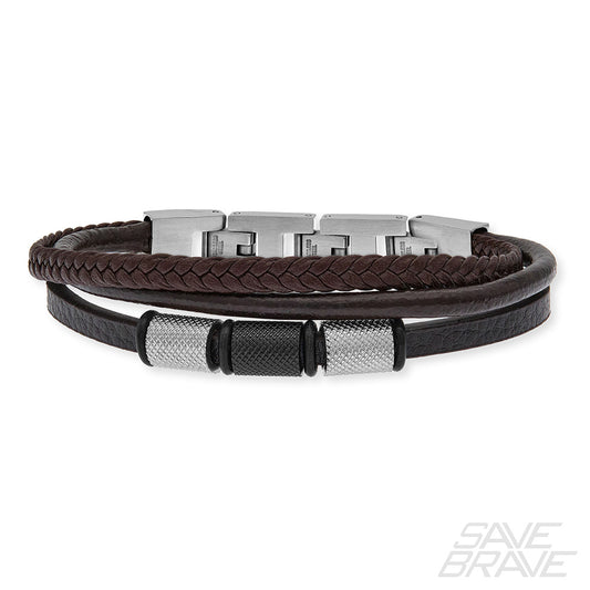 Save Brave Armband Flynn Edelstahl und Leder - SAVE BRAVE