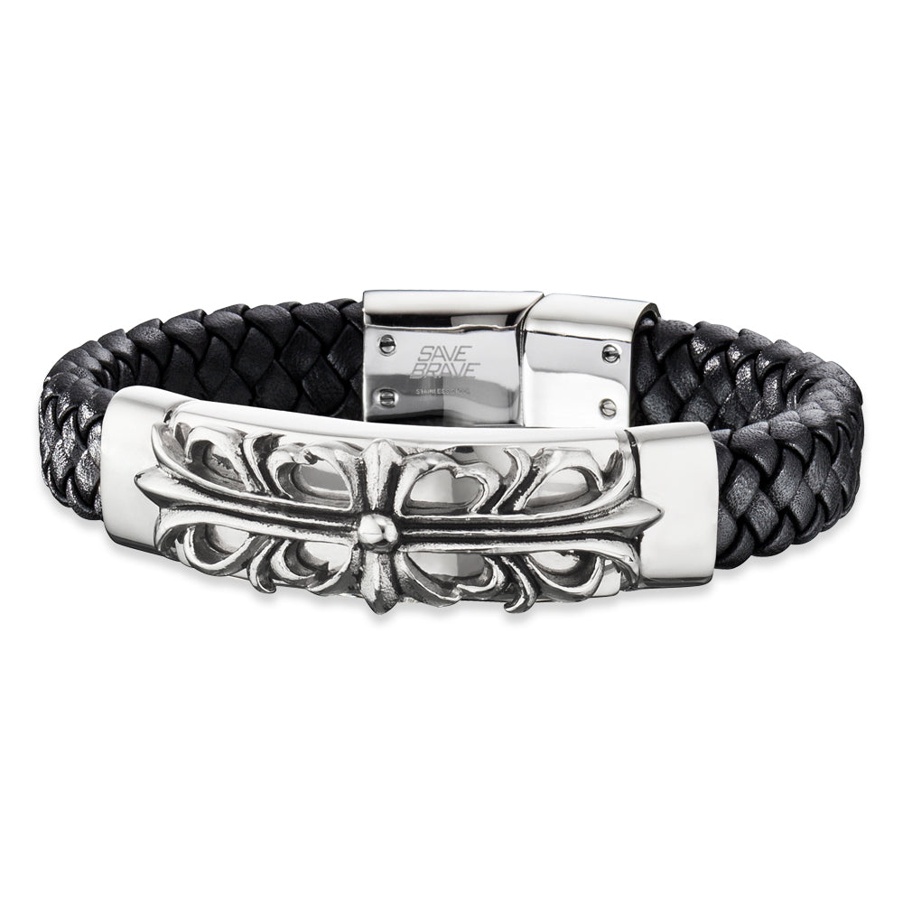 Save Brave Armband Paris mit Fleur de Lys aus geflochtenem Leder & Edelstahl