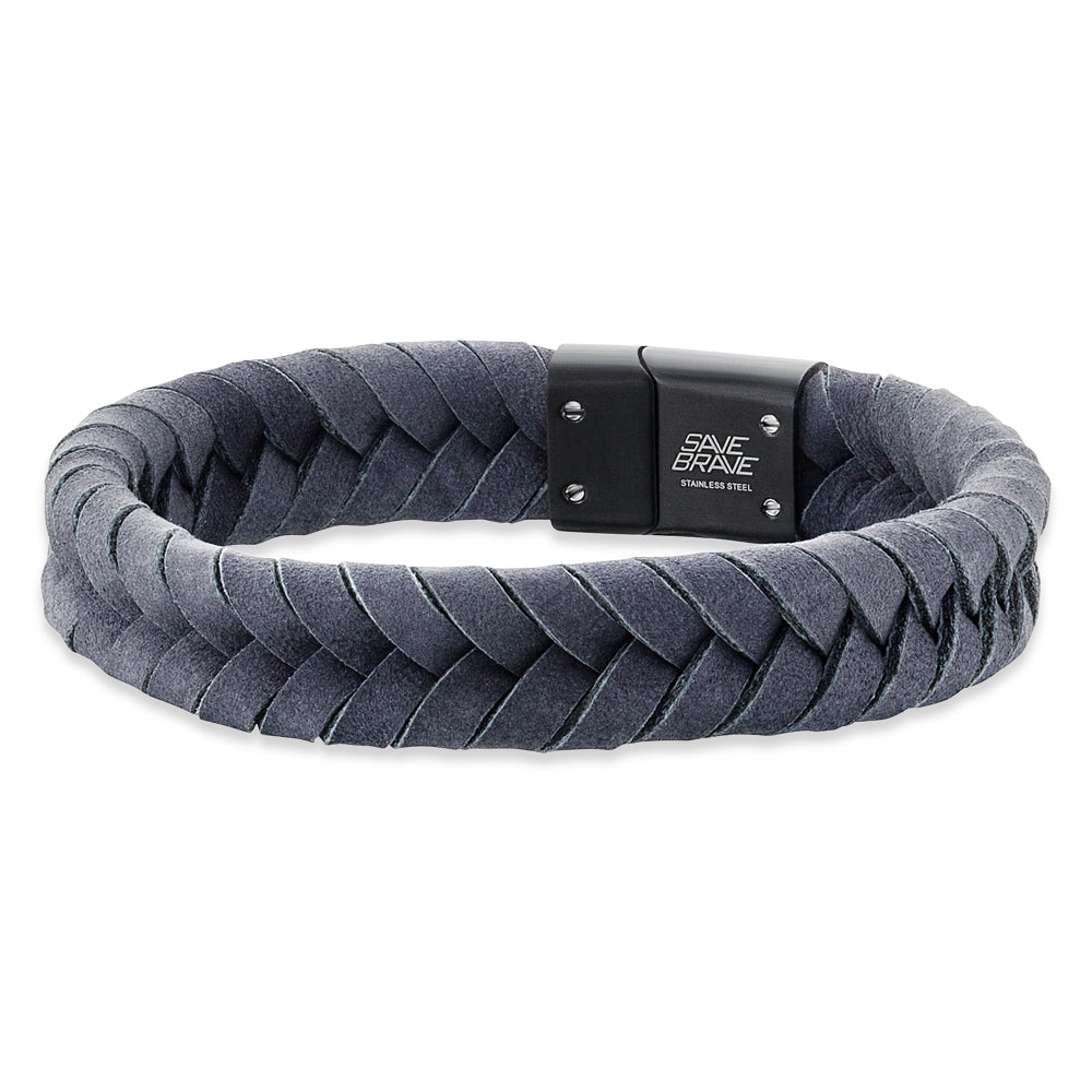 Save Brave Geflochtenes Lederarmband Ryan - grau