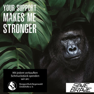 Save Brave geflochtenes Lederarmband schwarz mit silbernem Gorillakopf - SAVE BRAVE