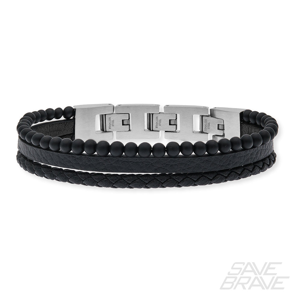 Save Brave Armband Tyler aus Leder & Onyxperlen