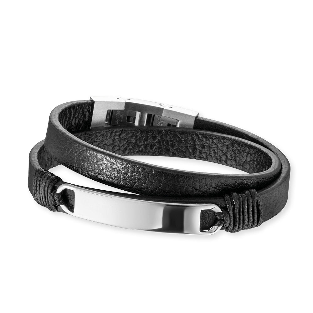 Save Brave Doppeltes Lederarmband Mason mit Edelstahl